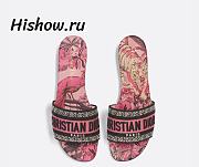 Dior Dway Slide Embroidered Cotton and Indy Pink Multicolor Toile de Jouy Voyage Motif - 1