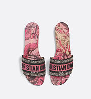 Dior Dway Slide Embroidered Cotton and Indy Pink Multicolor Toile de Jouy Voyage Motif - 3