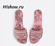 Dior Dway Slide Pink and Gray Embroidered Cotton with Toile de Jouy Sauvage Motif - 1