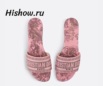 Dior Dway Slide Pink and Gray Embroidered Cotton with Toile de Jouy Sauvage Motif