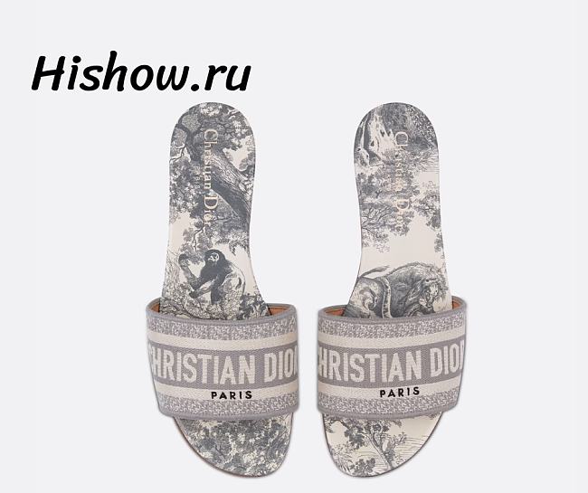 Dior Dway Slide Gray Toile de Jouy Embroidered Cotton KCQ209TJE_S21G - 1