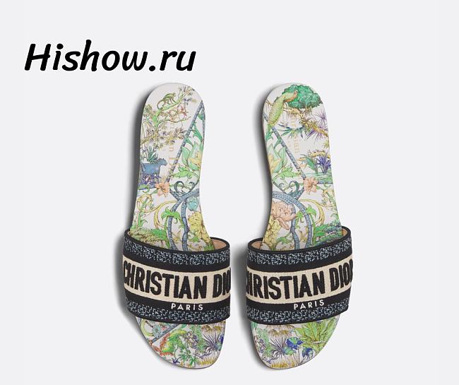 Dior Dway Slide White Multicolor Embroidered Cotton with Étoile de Voyage Motif - 1