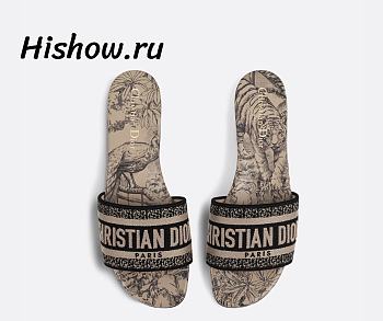 Dior Dway Slide Beige and Black Embroidered Cotton with Toile de Jouy Voyage Motif