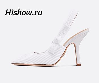J'aDior Slingback Pump White Cotton Embroidery 9cm