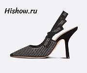 J'aDior Slingback Pump Black Cotton Embroidered with Silver-Tone Strass - 1