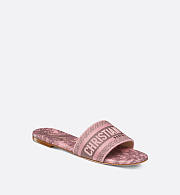 Dior Dway Slide Pink and Gray Embroidered Cotton with Toile de Jouy Sauvage Motif - 4