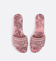 Dior Dway Slide Pink and Gray Embroidered Cotton with Toile de Jouy Sauvage Motif - 2