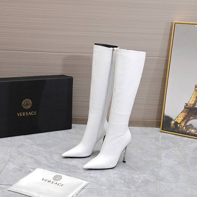 Versace Pin-Point Knee-High Boots White - 1