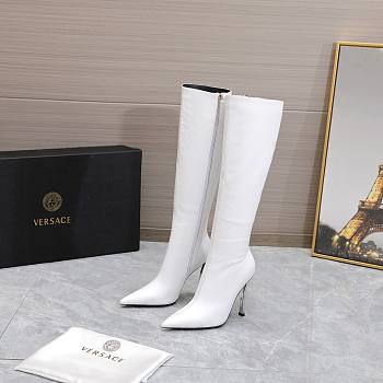 Versace Pin-Point Knee-High Boots White