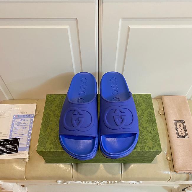 Gucci Interlocking G Platform Slip-On Slides Blue - 1