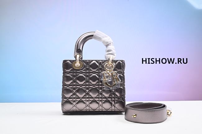 Dior Lady Tote Metallic Grey Cannage Size 24x12x20CM - 1