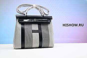 Hermes Grey Black Canvas Herbag Zip 39 Tote Bag 39x13x35CM