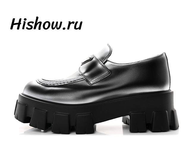 Prada Brushed Leather Monolith Loafers Black  - 1