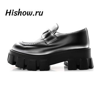 Prada Brushed Leather Monolith Loafers Black 