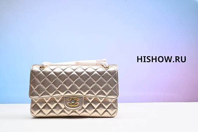 Chanel Flap Bag Metallic Lambskin Rose 20x12x6cm - 1