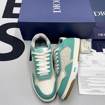 Dior B27 Low Turquoise and Cream Smooth Calfskin and Cream Dior Oblique Jacquard Canvas