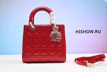 Dior Lady Red Cannage Patent Leather 15x16x7cm