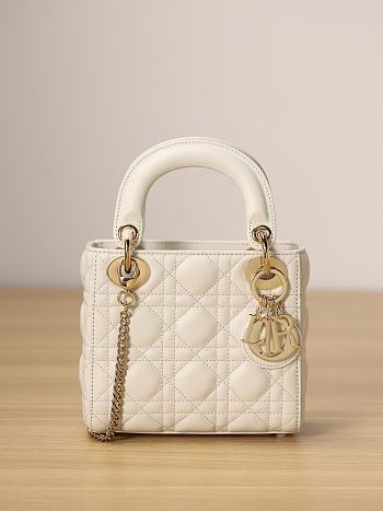 Dior Mini Lady Bag White Cannage Lambskin Size 17x15x7cm