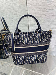 Dior Hat Basket Bag Blue Oblique Embroidery 27X25cm - 5