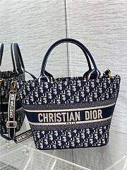 Dior Hat Basket Bag Blue Oblique Embroidery 27X25cm - 2