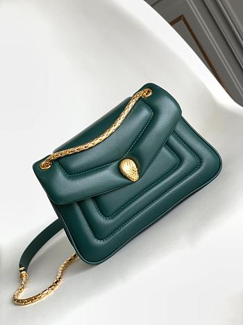 BVLGARI REVERSE FOREVER SHOULDER BAG GREEN 22.5X15X7CM