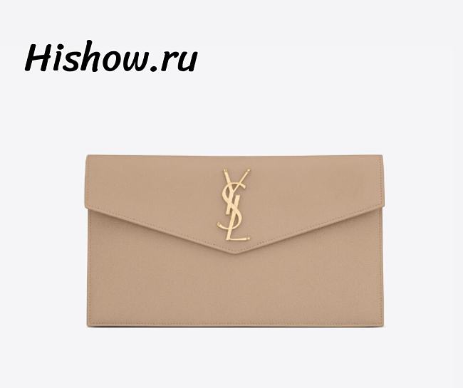 YSL UPTOWN POUCH IN GRAIN LEATHER BEIGE  27x6x2CM  - 1