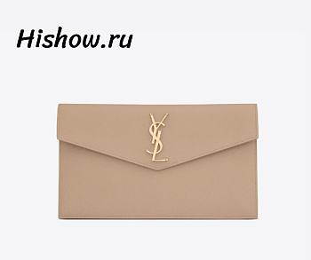 YSL UPTOWN POUCH IN GRAIN LEATHER BEIGE  27x6x2CM 