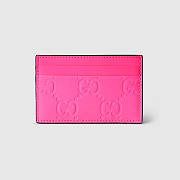 GG RUBBER-EFFECT CARD CASE FUCHSIA LEATHER - 1
