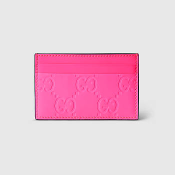GG RUBBER-EFFECT CARD CASE FUCHSIA LEATHER