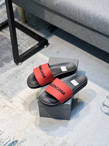 Balenciaga Pool Slide Sandal In Black Red