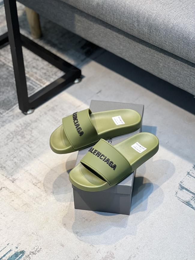 Balenciaga Pool Slide Sandal In Olive - 1