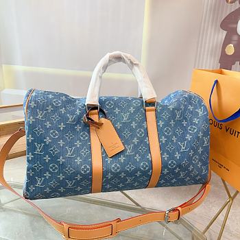 LV Keepall Bandoulière Denim Blue 50 Size 50 x 29 x 23cm
