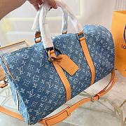 LV Keepall Bandoulière Denim Blue 50 Size 50 x 29 x 23cm - 2