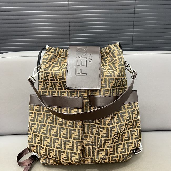 Fendi Strike Large FF Jacquard Fabric Yellow Backpack 46x25x40CM - 1