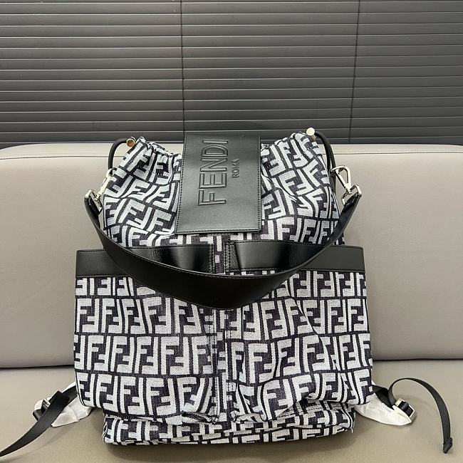 Fendi Strike Large FF Jacquard Fabric Black White Backpack 46x25x40CM - 1