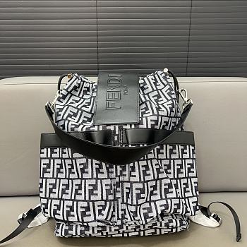 Fendi Strike Large FF Jacquard Fabric Black White Backpack 46x25x40CM