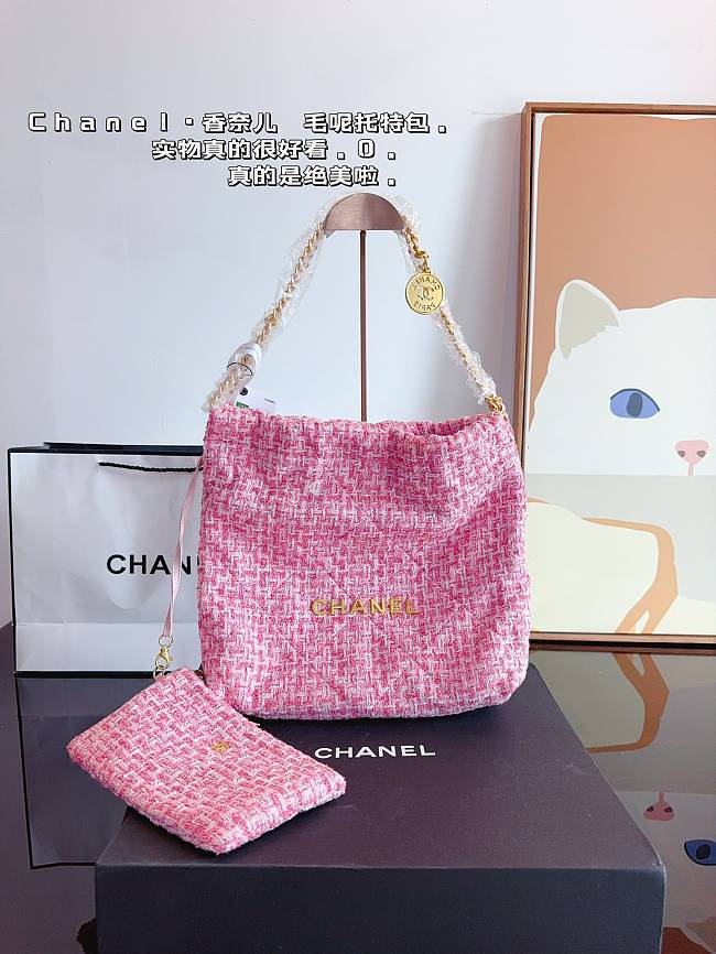 Chanel Lambskin Tweed Tote Bag Pink 29CM - 1