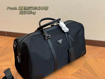 Prada Triangle Logo-Patch Duffel Black Bag 45cm