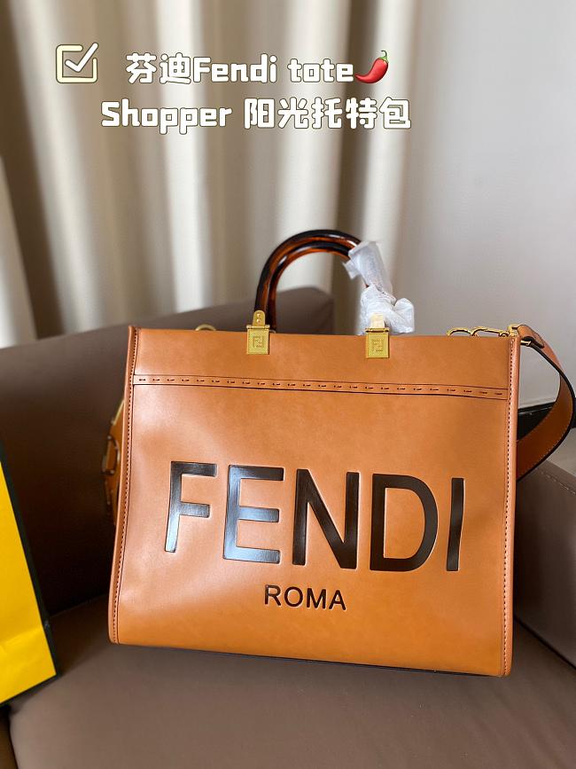 Fendi Sunshine Medium Orange Leather Shopper 35x17x31CM - 1