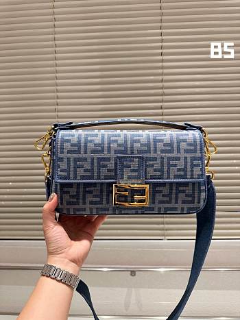 Fendi Baguette Dark Blue FF Chenille Bag Size 27x6x15CM