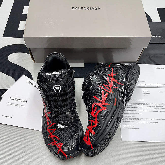 Balenciaga Runner Graffiti Sneaker in black and red mesh and nylon 677403W3RBQ1060 - 1