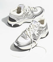 Chanel Fabric & Laminated White & Silver Low Top Sneakers - 4