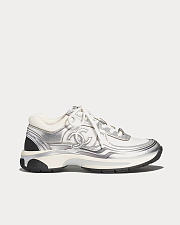 Chanel Fabric & Laminated White & Silver Low Top Sneakers - 3
