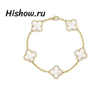 Van Cleef Vintage Alhambra Bracelet Gold 5 Motifs White