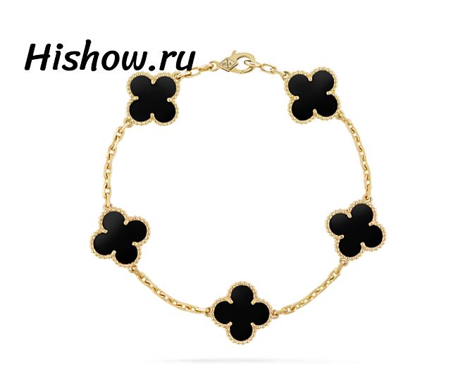 Van Cleef Vintage Alhambra Bracelet Gold 5 Motifs Black - 1