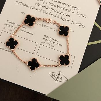 Van Cleef Vintage Alhambra Bracelet Rose Gold 5 Motifs Black