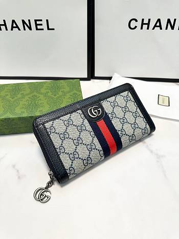 Gucci Ophidia Zip Around Wallet Navy Size 19x11X3CM