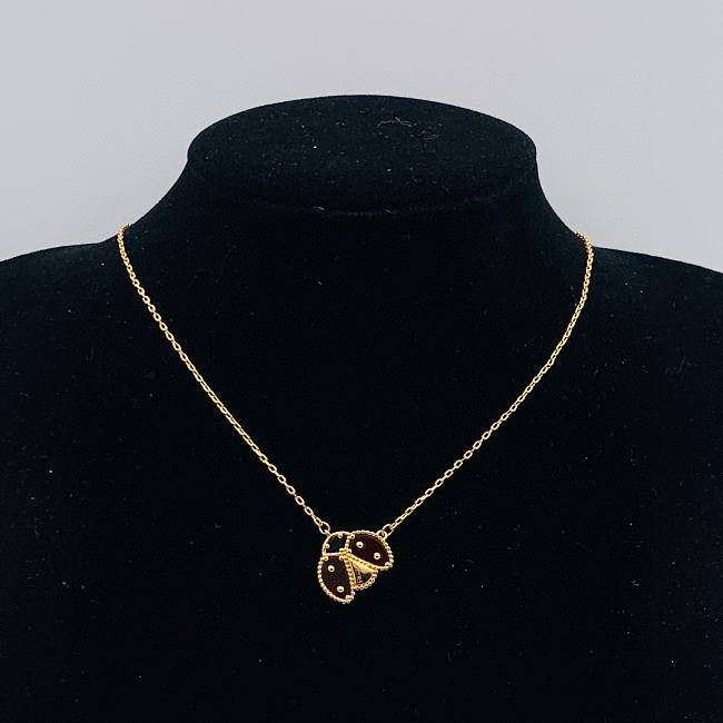 Van Cleef Gold Lucky Spring Pendant Open Wings Ladybug Black - 1