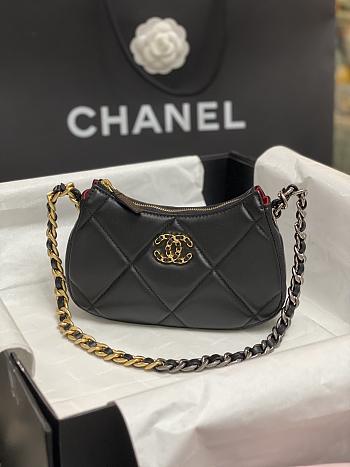 Chanel Hobo Bag Black Aged Calfskin Brushed 23x13x5CM