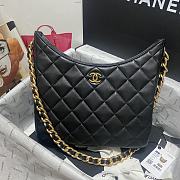 Chanel Hobo Calfskin Leather Black Gold Size 23CM - 1